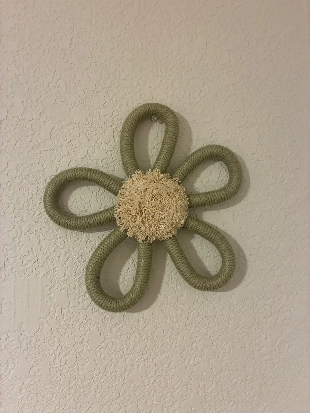 Boho Rope Flower Wall Decor Sage Green 9.5” Woven Daisy Wall Art